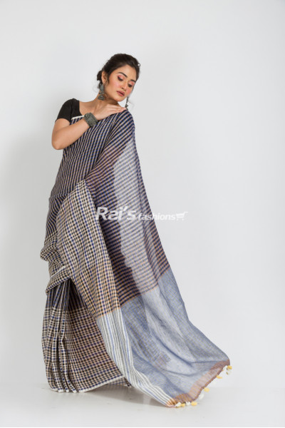Trendy Checks Design Fine Linen By Linen Saree (KR156)